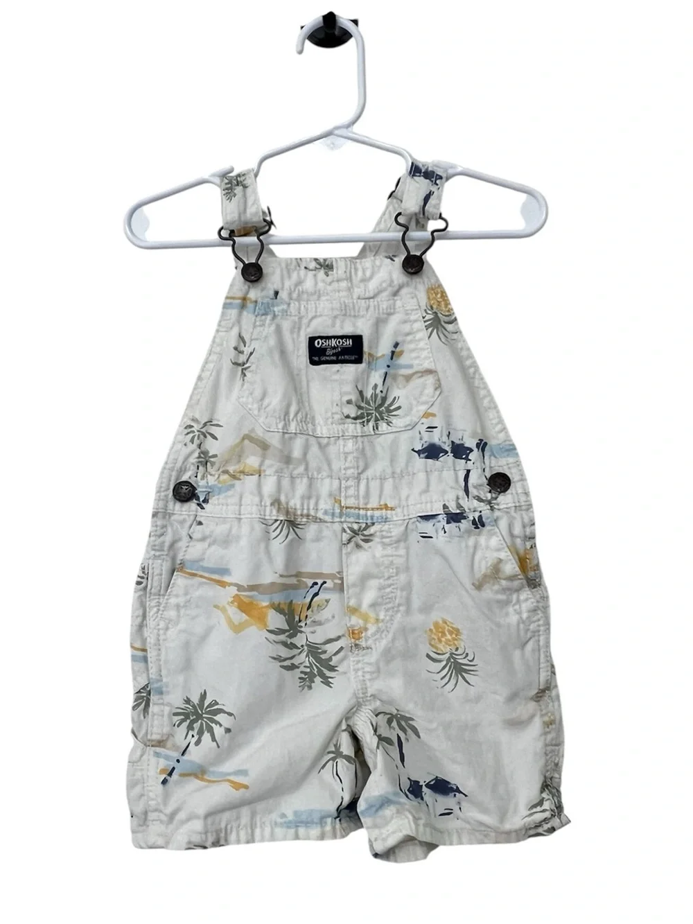 OshKosh B'gosh Cream Tropical Print Toddler 100% Cotton Overalls Size 18 Months